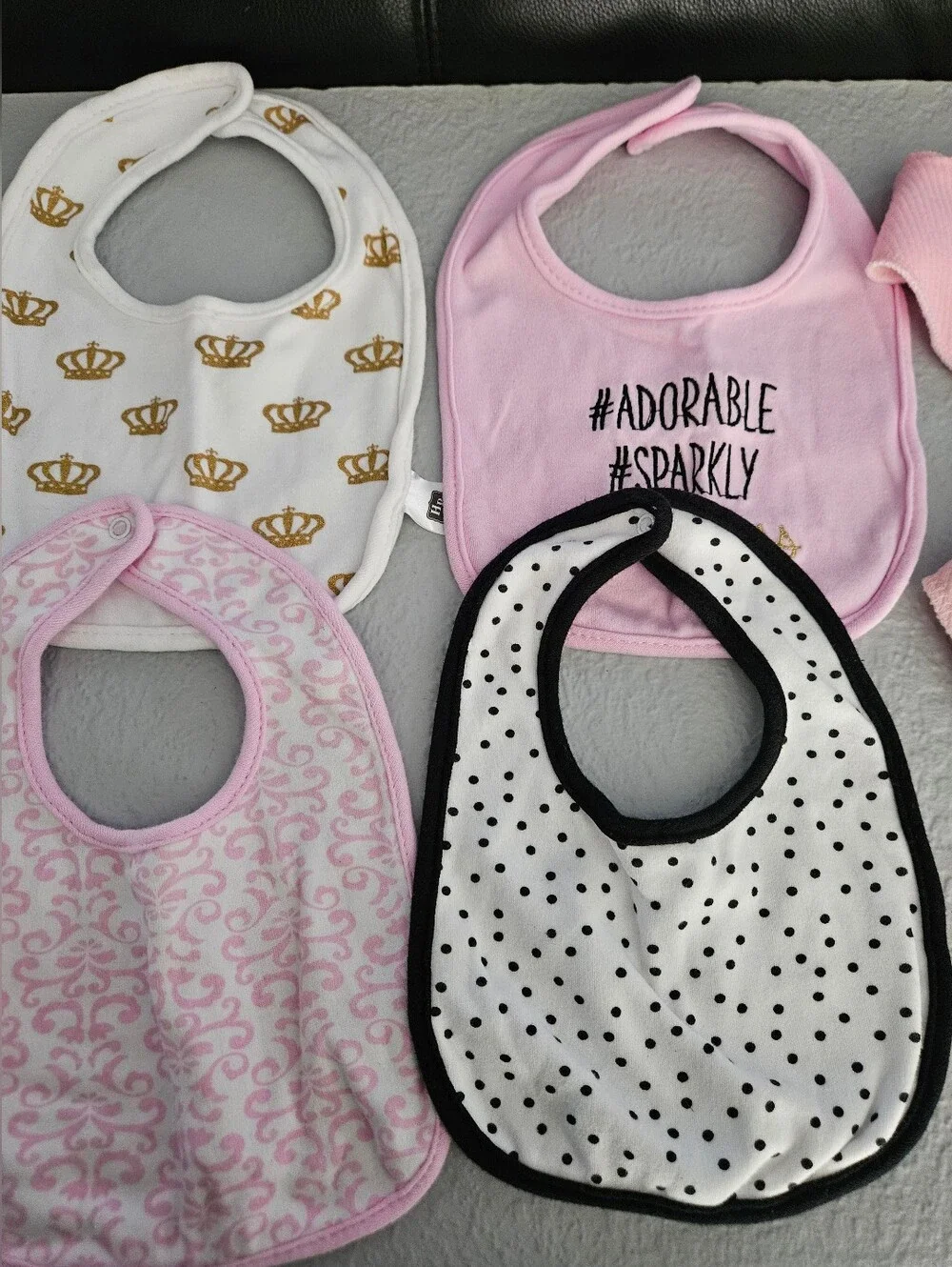 Baby Girls Pink and Black Bib Set - 8-Pack